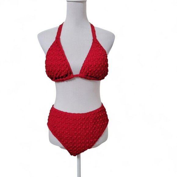 SHEIN Size XL Red Textured 3 Piece Bikini Set.  NEW without Tags - Picture 2 of 14